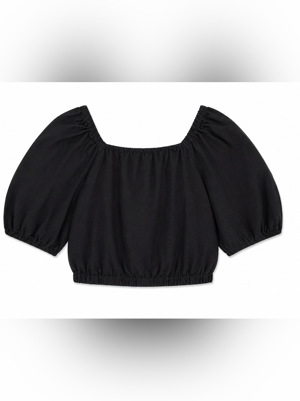 Women's Black Square Neck Puff Sleeve Crop Top